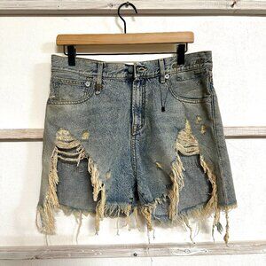 R13 Denim Shredded Slouch Shorts Sz 30 (NEW)